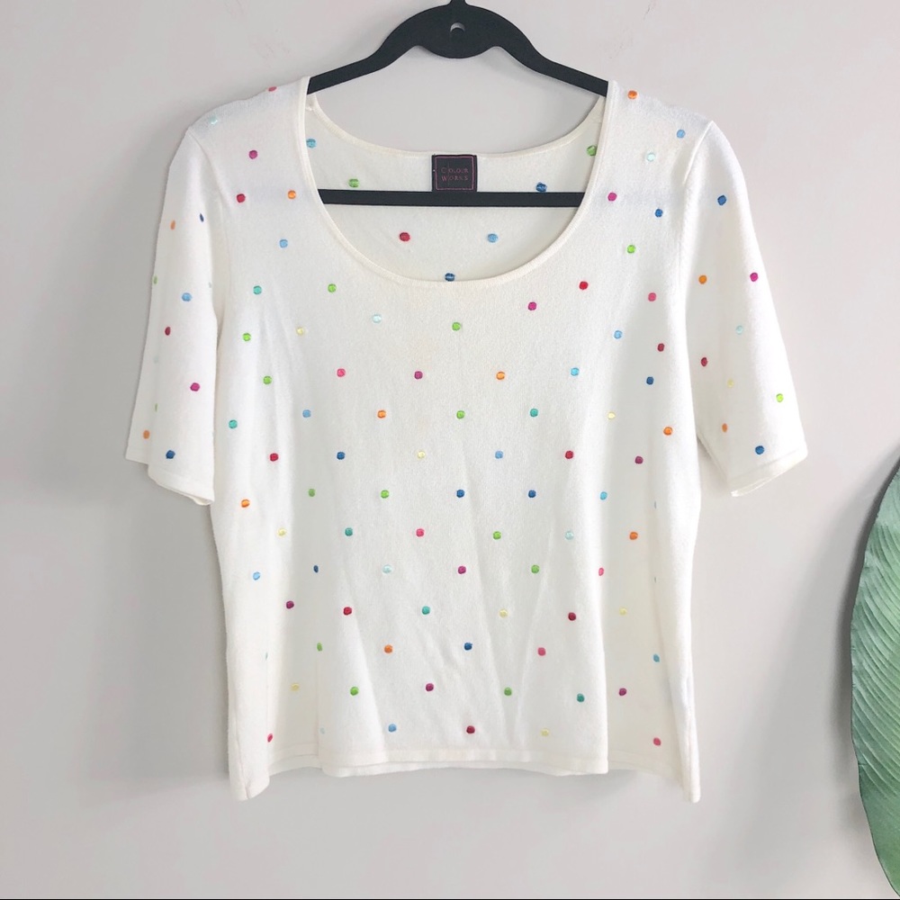 VINTAGE 80s Embroidered Polka Dot T-Shirt